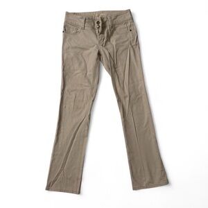 CAbi Low-Rise Cream Pants with Gold Button Closure
